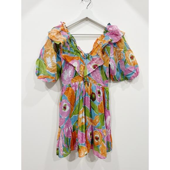 NWT Banjanan Scorpio Mini Dress in Euphoric Bloom Floral Ruffle Cotton - Picture 8 of 16
